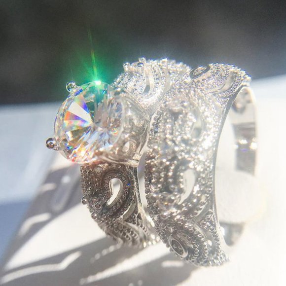 NEW Sterling Silver Solitaire Diamond 2PC Ring B1 - Picture 8 of 8